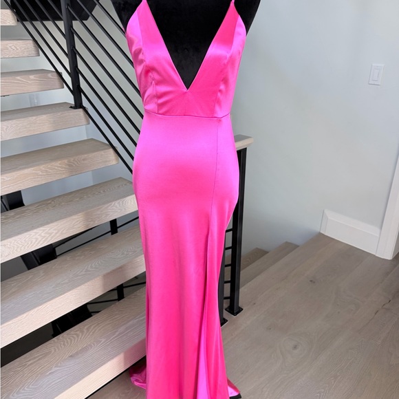 New Hot Pink Satin Mermaid Maxi Dress Evening Gown Cocktail Wedding size XS - Picture 6 of 10